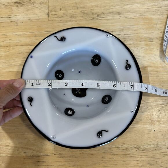 Blown Fused Glass Dish Millefiori Cat & Mouse Design Textured Mod Modern Signed - Picture 12 of 16